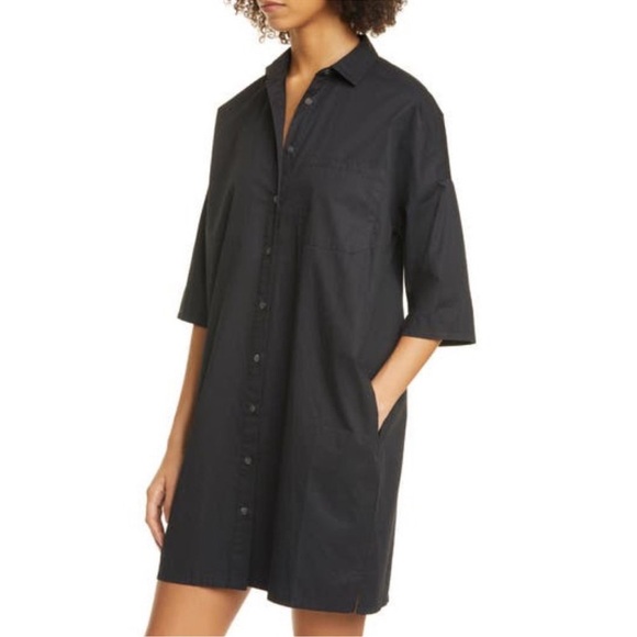 ATM Poplin Dress Women’s large T Shirt Dress Pockets Button Up Black B29 - Picture 2 of 11